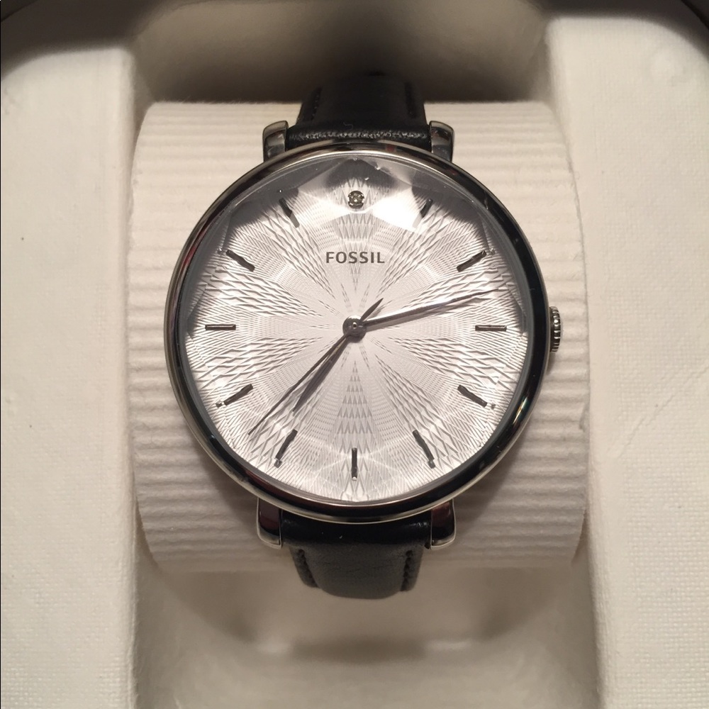 Incandesa black leather fossil watch